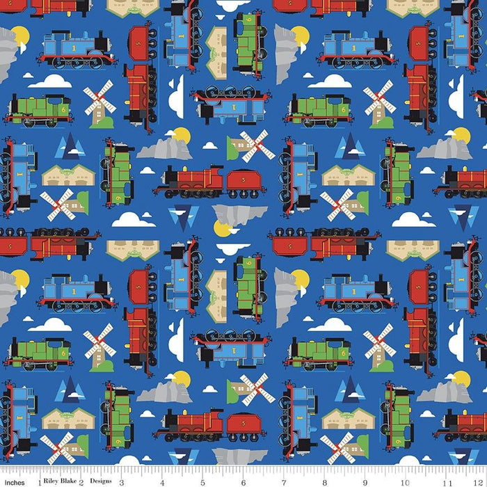 New! All Aboard with Thomas & Friends - Main Blue - Per Yard - Riley Blake Designs - Licensed - Trains - C11000 Blue - RebsFabStash