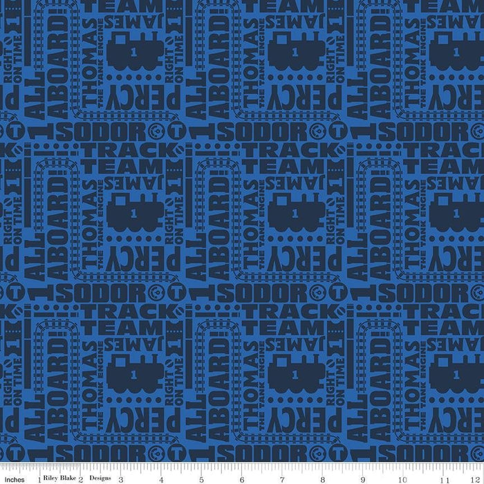 New! All Aboard with Thomas & Friends - Text Blue - Per Yard - Riley Blake Designs - Licensed - Trains, Words, Sayings - C11004 Blue - RebsFabStash