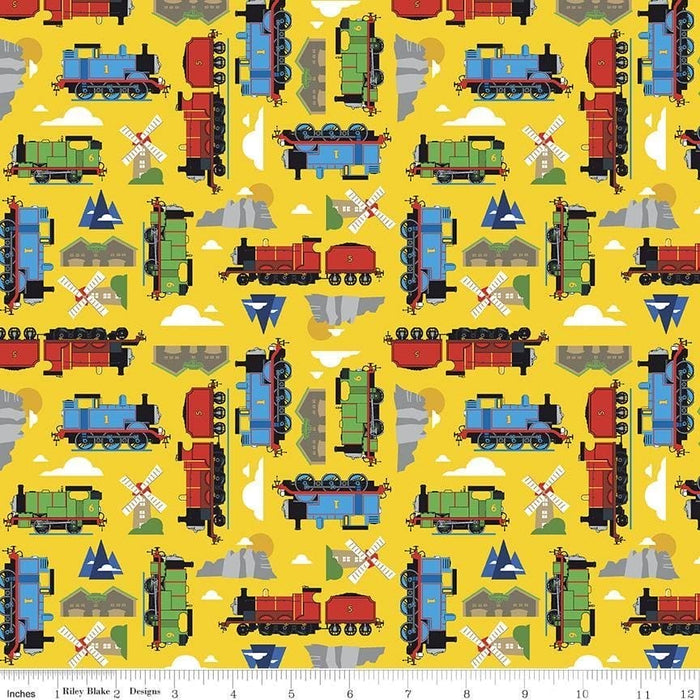 New! All Aboard with Thomas & Friends - Text Blue - Per Yard - Riley Blake Designs - Licensed - Trains, Words, Sayings - C11004 Blue - RebsFabStash