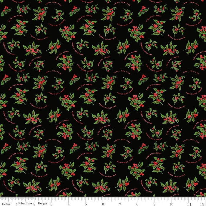 NEW! All About Christmas - Black Christmas Holly - per yard -by Janet Wecker Frisch for Riley Blake Designs - Winter - C10800-BLACK - RebsFabStash