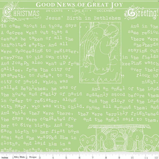 NEW! All About Christmas - Green Christmas Good News - per yard -by Janet Wecker Frisch for Riley Blake Designs - Winter - C10795-GREEN - RebsFabStash