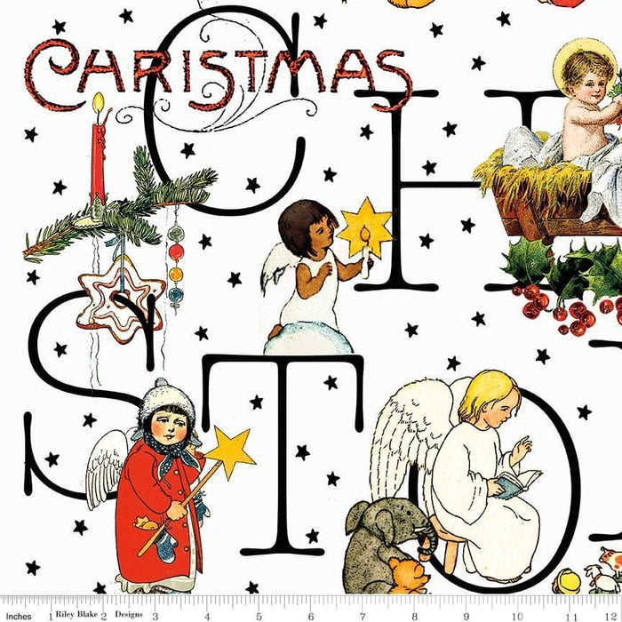 NEW! All About Christmas - White Christmas Stamps - per yard -by Janet Wecker Frisch for Riley Blake Designs - Winter - C10797-WHITE - RebsFabStash