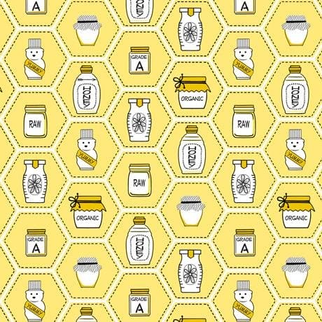 New! All the Buzz - Honey Jars - per yard - Ink & Arrow by Monika Zhu - Quilting Treasures - honeycomb honeyjars - YELLOW - 27610-S - RebsFabStash