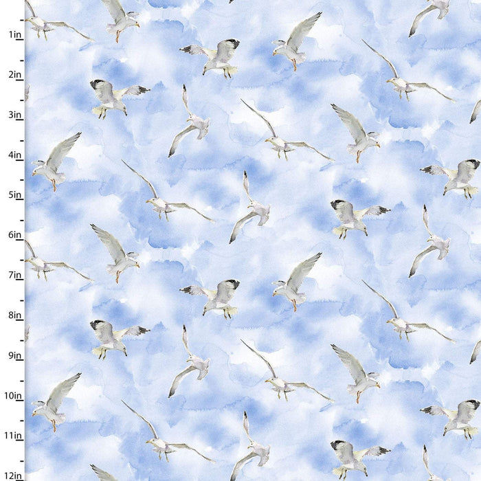 New! At the Shore - Seagulls - Per Yard - by John Keeling - 3 Wishes - Digitally Printed fabrics! - Blue 16057-BLU - RebsFabStash