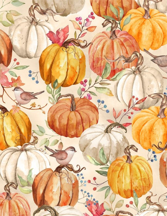 NEW! Autumn Day - Leaves & Acorns - per yard - by Nancy Mink for Wilmington Prints - Fall, Pumpkins - Black - 33868 985 - RebsFabStash