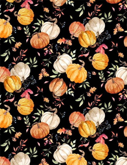 NEW! Autumn Day - Leaves & Acorns - per yard - by Nancy Mink for Wilmington Prints - Fall, Pumpkins - Black - 33868 985 - RebsFabStash