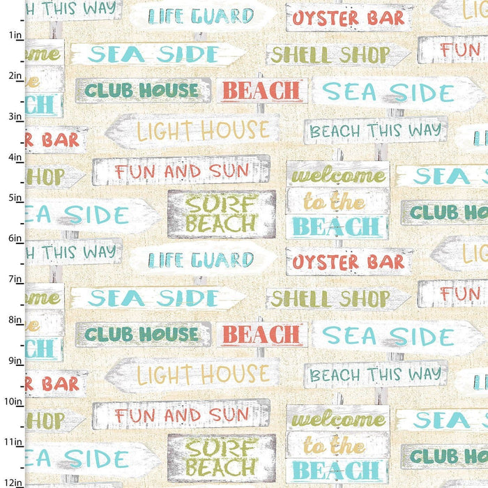 New! Beach Travel - Per Yard - by Beth Albert - 3 Wishes - Beach Huts - Sand, Ocean, Beach - RebsFabStash
