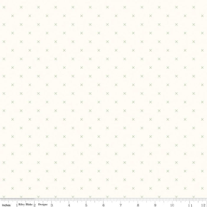 Bee Green Cross Stitch on White Background by Lori Holt Basics, Tonal, Blender from RebsFabStash