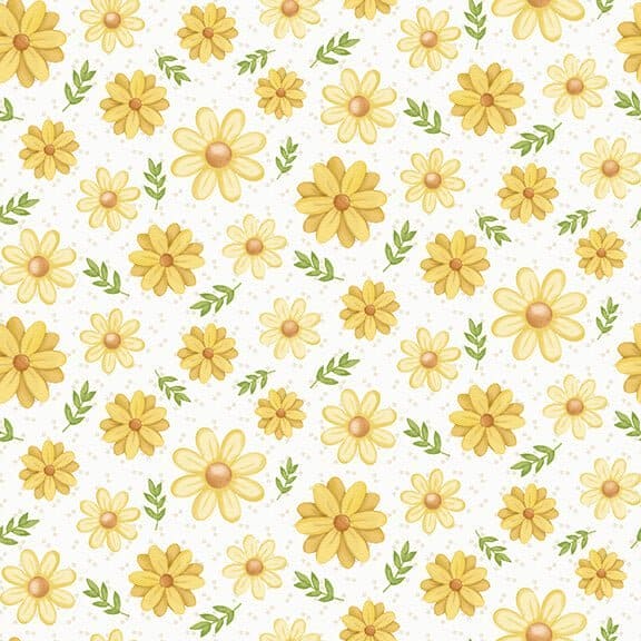 NEW! Bee You! - Tossed Daisies - Per Yard - by Shelly Comiskey for Henry Glass - Floral - Cream - 105-44 - RebsFabStash