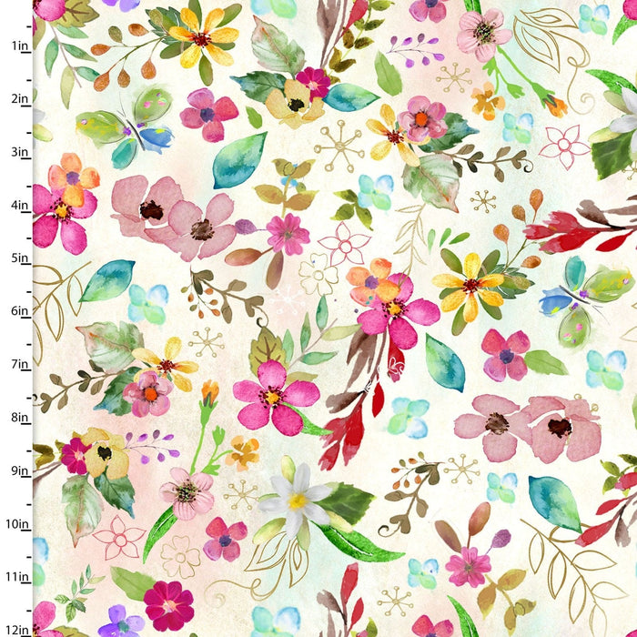 New! Bloom With Grace Collection - PANEL - by Connie Haley - 3 Wishes - 1 yard panel 36" x 44" - Digitally Printed fabrics! - sayings - 16038-BLU - RebsFabStash