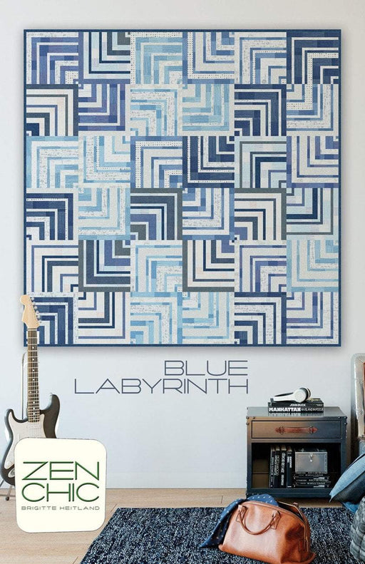 NEW! Blue Labyrinth Pattern - designed by Brigitte Heitland - Zen Chic - 60" x 60" Pieced - RebsFabStash