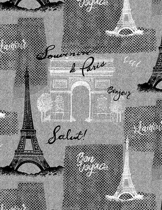 New! - Bonjour - Eiffel Tower Repeat - Per Yard - by Timeless Treasures - Paris, France, Blender - Black - PARIS-C8690 - RebsFabStash