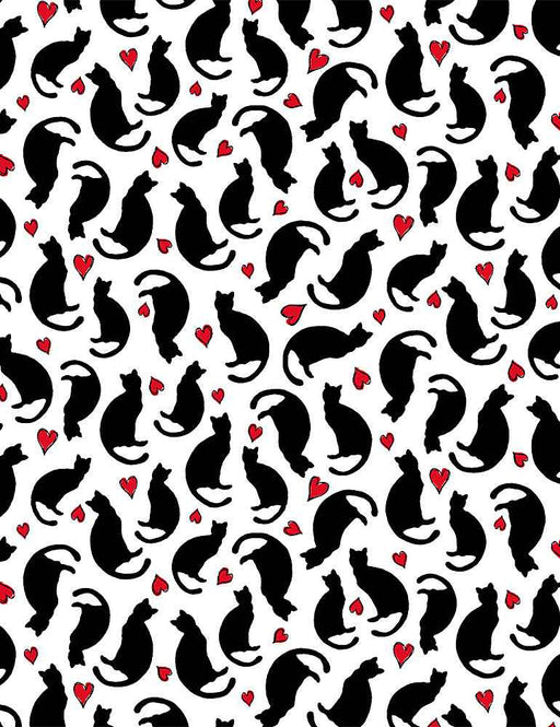 New! - Bonjour - Parisian Cats With Hearts - Per Yard - by Timeless Treasures - Paris, France, Sketches - White - CAT-C8695 - RebsFabStash
