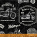 New! Born to Ride - per yard - By Rosemarie Lavin for Windham Fabrics - 52240-3 - Retro Moterbikes on Black - RebsFabStash