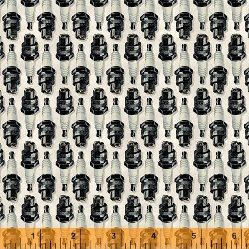 New! Born to Ride - per yard - By Rosemarie Lavin for Windham Fabrics - 52242-1 - Sparkplugs on White - RebsFabStash
