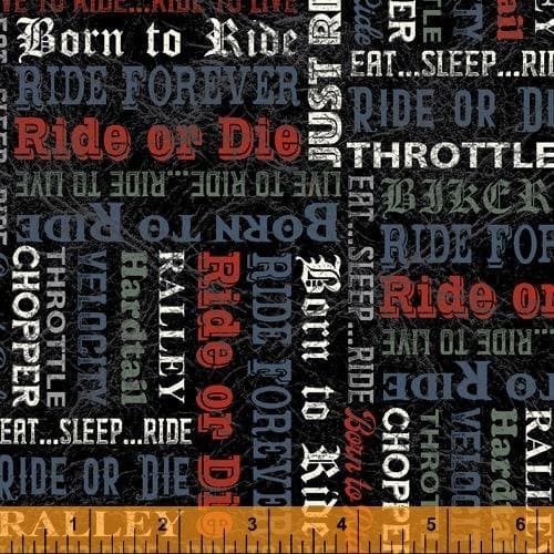 New! Born to Ride - per yard - By Rosemarie Lavin for Windham Fabrics - 52243-4 - Sayings on Blue - RebsFabStash