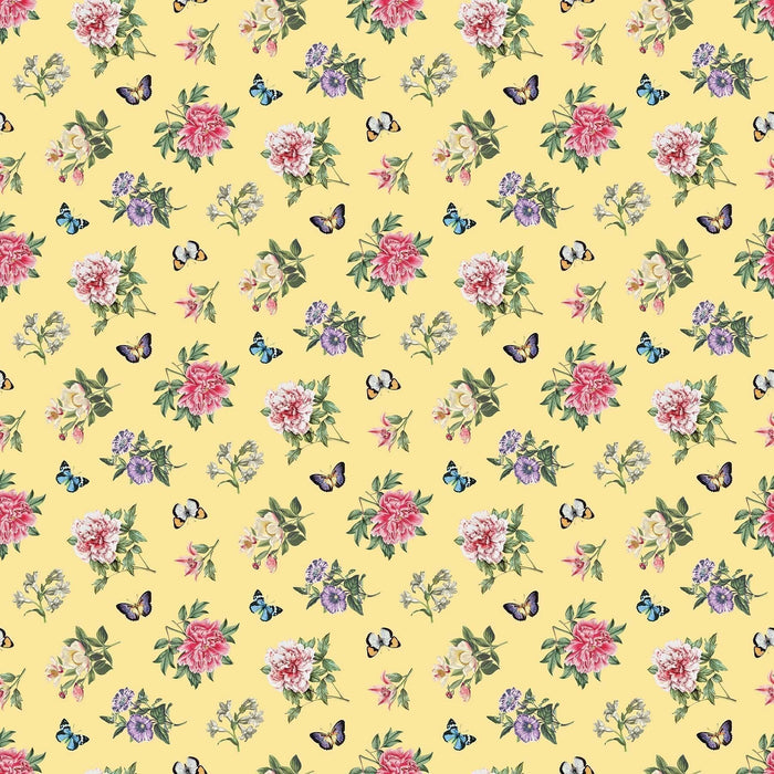 Botanica - Floral - Yellow Multi - per yard - by Michel Design Works for Northcott - Flowers and Butterflies on Yellow - RebsFabStash