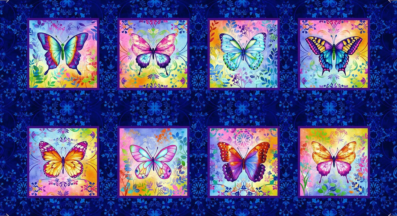 NEW! Butterfly Bliss - Butterfly Blocks PANEL! - Per Panel - by Elizabeth Isles for Studio e - 24" x 43" - Royal - 5914-77 - RebsFabStash