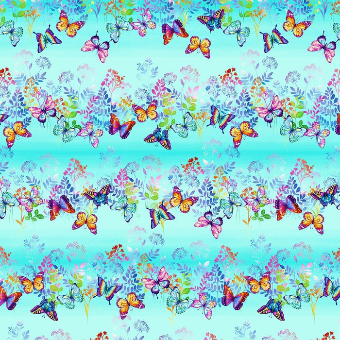 NEW! Butterfly Bliss - Butterfly Border Stripe - Per Yard - by Elizabeth Isles for Studio e - Aqua - 5920-17 - RebsFabStash