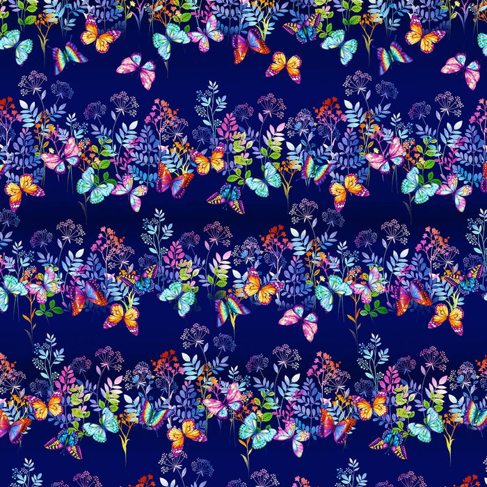 NEW! Butterfly Bliss - Butterfly Border Stripe - Per Yard - by Elizabeth Isles for Studio e - Royal - 5920-77 - RebsFabStash