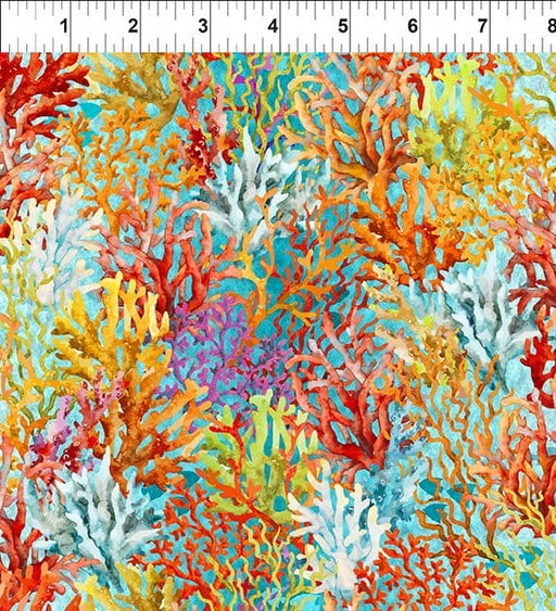 Calypso II Coral MULTITEAL Yardage by Jason Yenter - In The Beginning - Tonal, Blender, Ocean, Fish Fabrics
