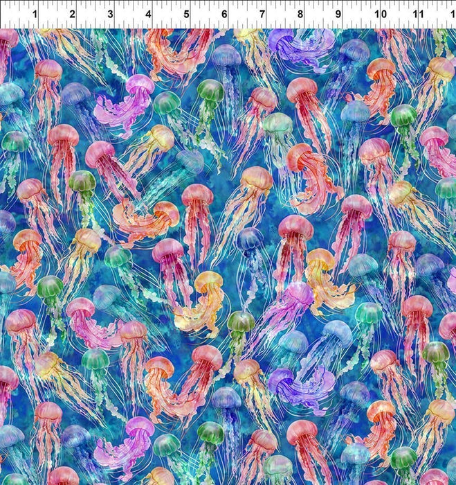Calypso II Coral TEAL Yardage by Jason Yenter - In The Beginning - Tonal, Blender, Ocean, Fish Fabrics