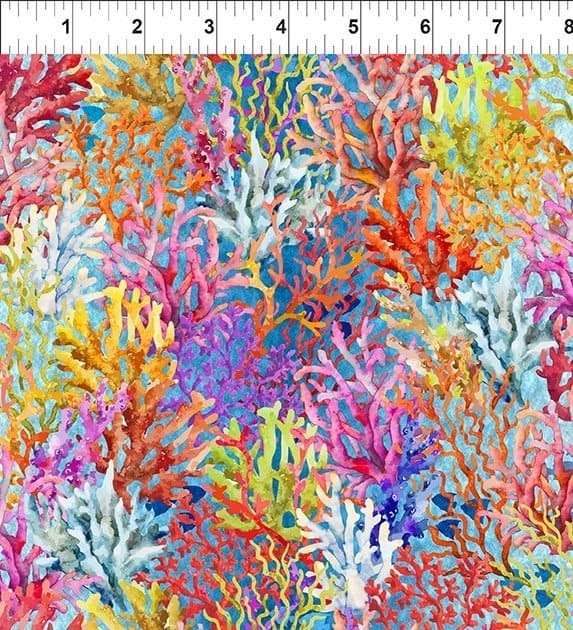 Calypso II Coral TEAL Yardage by Jason Yenter - In The Beginning - Tonal, Blender, Ocean, Fish Fabrics