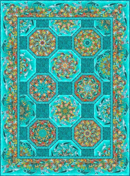 Calypso II Teal Kaleidoscope Quilt Kit - Jason Yenter - In The Beginning - Ocean, Fish, Sealife Fabrics