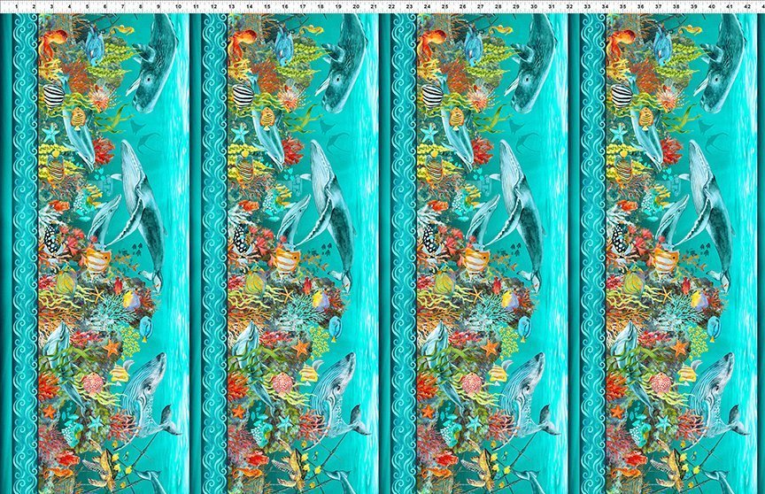 NEW! Calypso II - Seahorses BLUE - Per Yard - Jason Yenter - In The Beginning - Geometric, Blender, Ocean, Fish - 26CAL1 - RebsFabStash