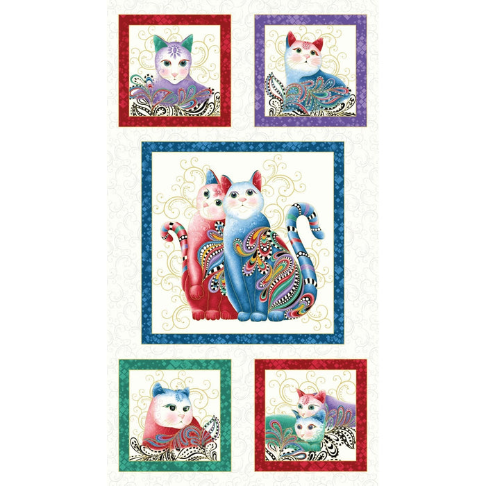 NEW! Cat-I-Tude 2 - Purrfect together - Ann Lauer - Grizzly Gulch Gallery - PANEL - Benartex - Cats on white 7551M-09 - CatITude - RebsFabStash