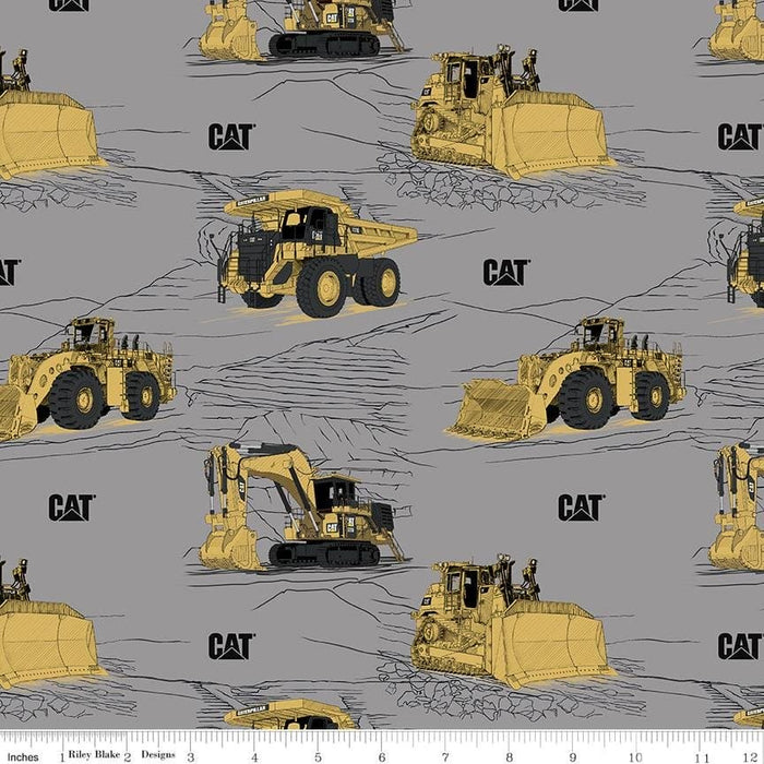 New! CAT® Rocks Gray - by the yard - Riley Blake Designs - C9101-GRAY - equipment, trucks, caterpillar, rocks - RebsFabStash