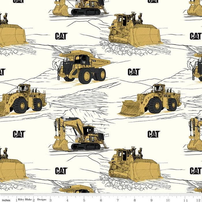 New! CAT® Tracks Gray - by the yard - Riley Blake Designs - C9103-GRAY - equipment, trucks, caterpillar, tire tracks - RebsFabStash