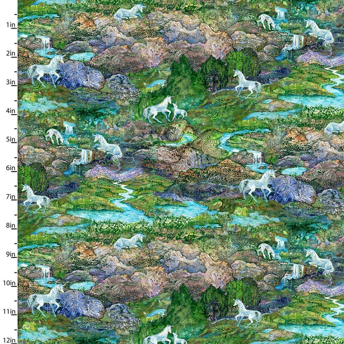 New! Celestial Journey - Per Yard - by Josephine Wall - 3 Wishes - Digital Print! - Unicorns, Planets, Sky - Celestial Unicorn - Navy - 17131-NVY - RebsFabStash