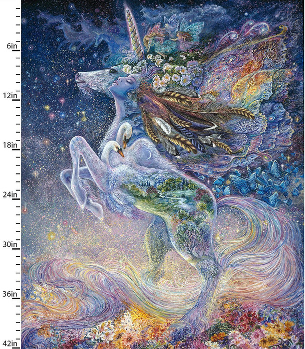 New! Celestial Journey - Per Yard - by Josephine Wall - 3 Wishes - Digital Print! - Unicorns, Planets, Sky - Green Landscape - 17136-GRN - RebsFabStash