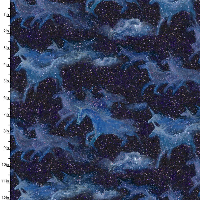 New! Celestial Journey - Per Yard - by Josephine Wall - 3 Wishes - Digital Print! - Unicorns, Planets, Sky - Green Landscape - 17136-GRN - RebsFabStash