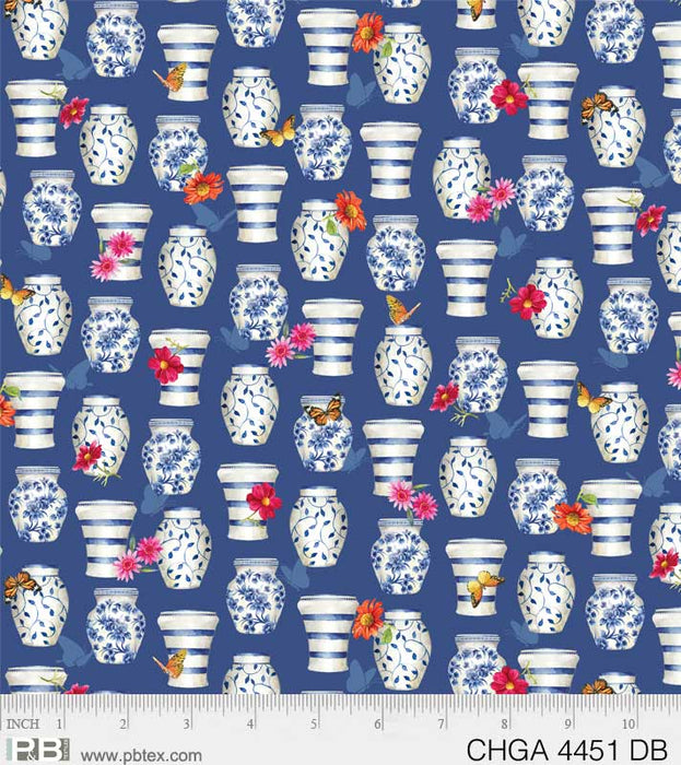 New! Chinoiserie Garden - Wide Stripe - Per Yard - by Sandy Lynam Clough for P&B Textiles - Floral, Stripe, Border Print - CHGA 04454-MU - RebsFabStash
