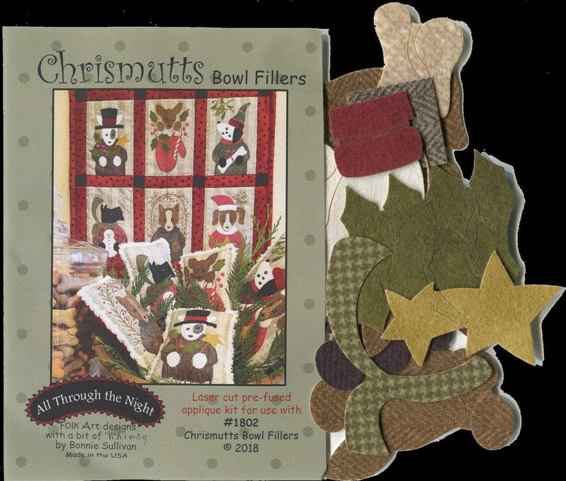 NEW! Chrismutts Bowl Fillers - Preprinted Christmas applique pattern - Bonnie Sullivan - Flannel or Wool - KIT AVAILABLE! - Primitive - RebsFabStash