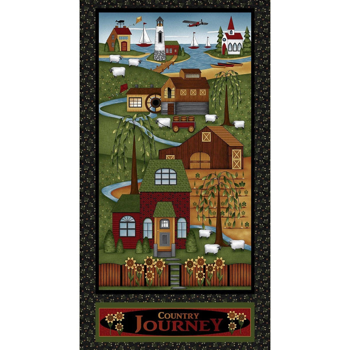 New! Country Journey - Banner PANEL - 24" x 44" - by Jan Mott of Crane Designs for Henry Glass - 2428P-99 Black - RebsFabStash