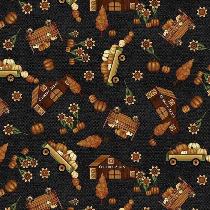New! Country Journey - Small Novelty Spring - per yard - by Jan Mott of Crane Designs for Henry Glass - 2431-66 Green - swans, sheep, barns, tulips - RebsFabStash