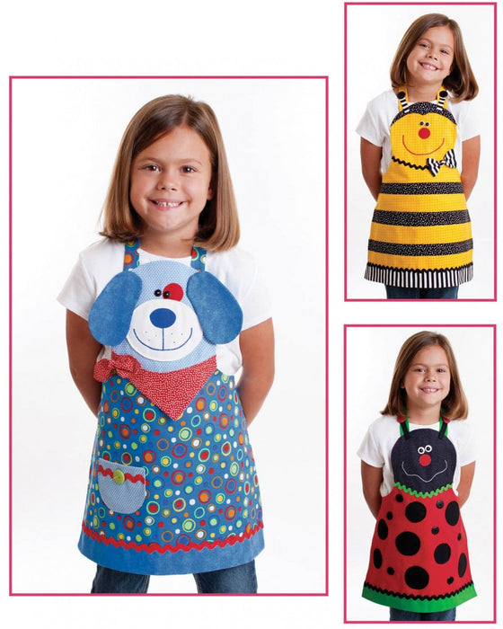 New! Cute Friends - Child's Apron - Dog, Bee, Ladybug - Pattern includes size 3-8 - Cotton Ginny's - These are sew cute!! - RebsFabStash