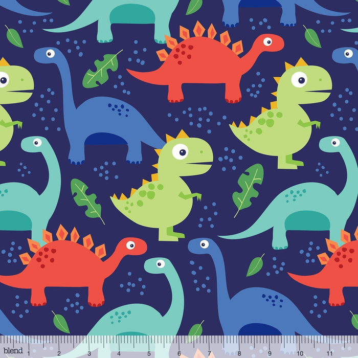 New! - DinoMite - Roam - Navy - per yard - by Maude Asbury - Blend Fabrics - green, blue, & white dots, chevron - 101.149.04.1 - RebsFabStash