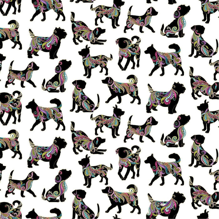 NEW! Dog On It - Ann Lauer - Grizzly Gulch - per yard -Benartex- Hot Diggity Multi on White- Large dogs on white - 6254M-09 - RebsFabStash