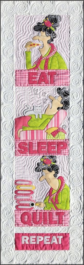NEW! Eat, Sleep, Quilt Repeat KIT - Includes pattern and applique pieces precut and prefused! - Wall hanging or Quilt Pattern by Amy Bradley Designs - RebsFabStash