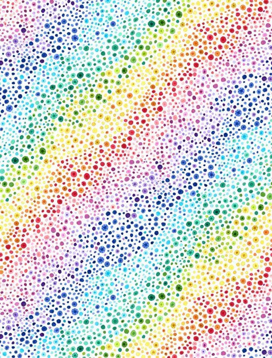 New! Essential Bubble Up - Per Yard - Wilmington Prints - Rainbow dots on orange - RebsFabStash