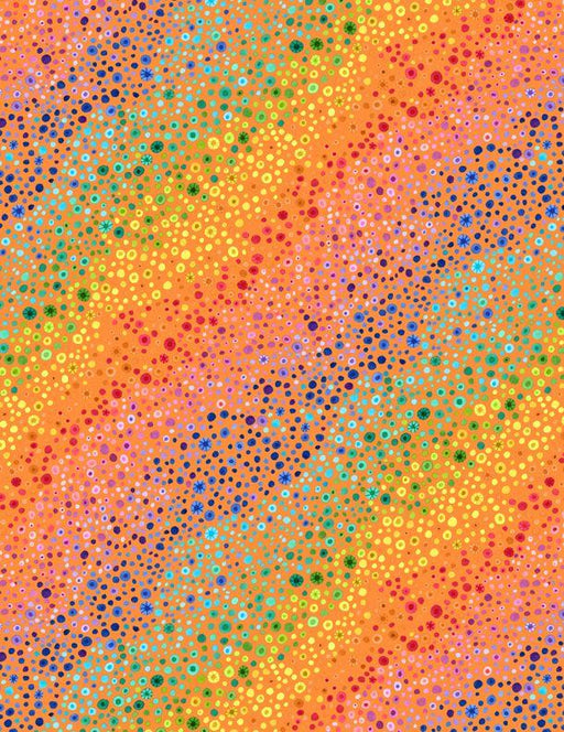 New! Essential Bubble Up - Per Yard - Wilmington Prints - Rainbow dots on orange - RebsFabStash