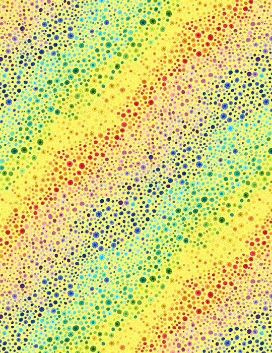 New! Essential Bubble Up - Per Yard - Wilmington Prints - Rainbow dots on yellow - RebsFabStash