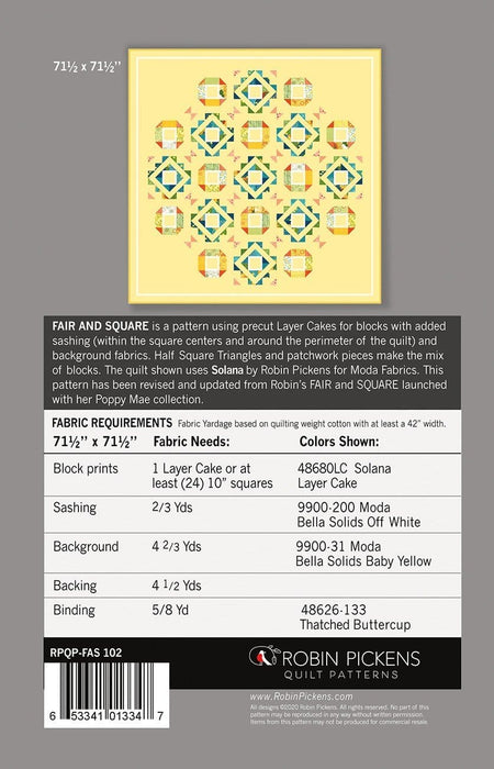 New! Fair And Square - Quilt PATTERN - by Robin Pickens - Features Solana by Moda - Layer Cake Friendly! - RebsFabStash