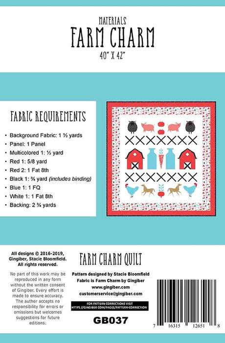 New! Farm Charm - Wall Hanging Quilt Pattern - designed by Stacie Bloomfield - Gingiber's - RebsFabStash