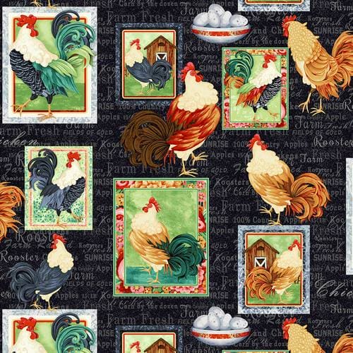 NEW! Farm Raised - PANEL - by Gail Green for Henry Glass - Chicken Panel - 1972 89 - RebsFabStash