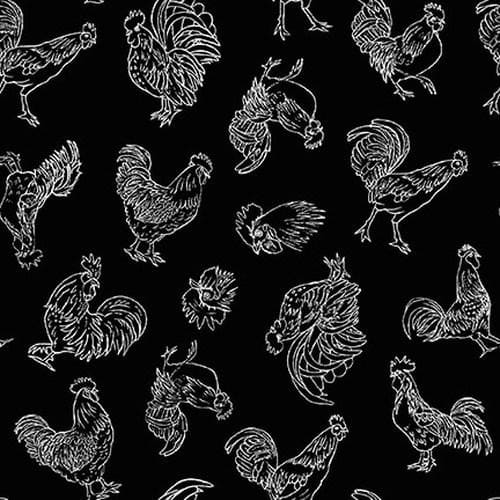 NEW! Farm Raised - per yard - by Gail Green for Henry Glass - Black Tossed Chickens and Apples - 1793 99 - RebsFabStash